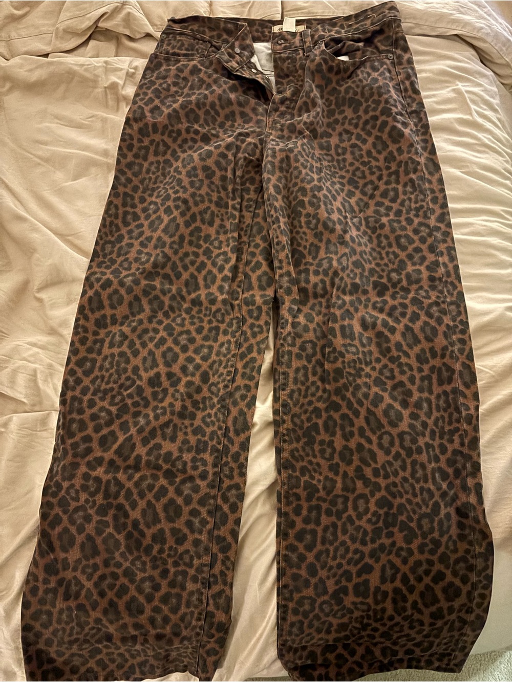 Women’s Straight Leg Leopard Print Jeans - Brown